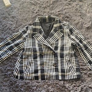 Ann Taylor Black & White Plaid Wide Cuff Swing Jacket – Medium – Like New